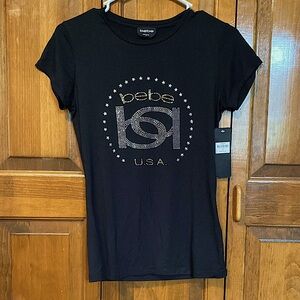 Bebe-Black T-Shirt with Gold Accents, brand new with the tag still on& free gift